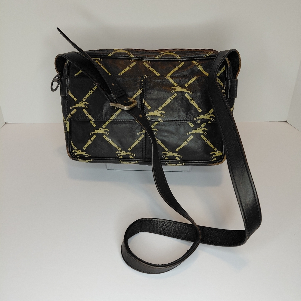 Longchamp Brown Horse Print Leather Crossbody Vintage - Picture 3 of 11